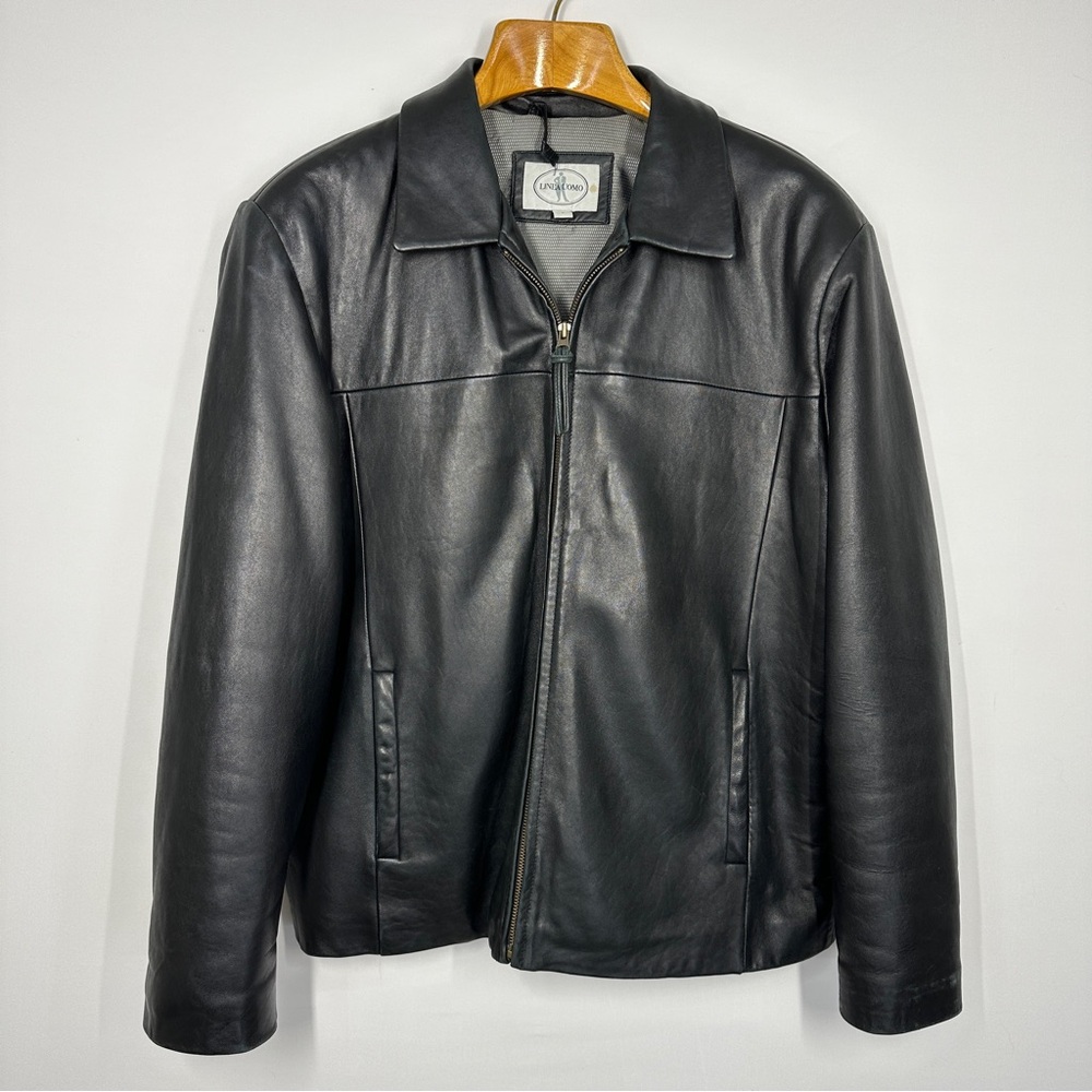 Men's Black lambskin Leather Zip-Front Bomber Jacket Linea Uoma